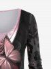 Plus Size 3D Lip Rose Butterfly Printed Long Sleeves Tee -  
