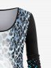 T-shirt Ombré à Imprimé Léopard et Rose 3D à Manches Longues Grande Taille - Multi 1X | US 14-16