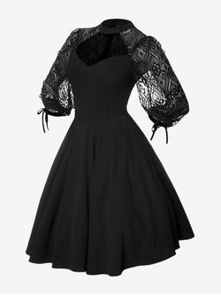 Vestido de Jacquard Recortado Encaje de Talla Extra - BLACK - L | US 12