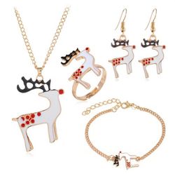 4Pcs Christmas Elk Pendant Necklace Earrings Bracelet Ring Set - MULTI