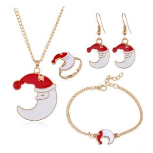4Pcs Christmas Moon Pendant Necklace Earring Bracelet Ring Set