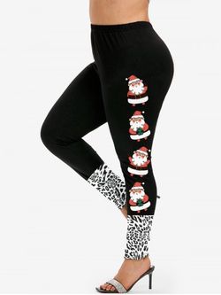 Plus Size Christmas Santa Claus Leopard Print Leggings - BLACK - 5X | US 30-32