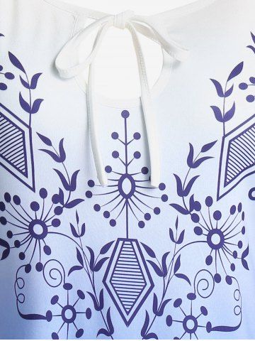 Plus Size Ombre Print Keyhole Tie Bell Sleeve Tee