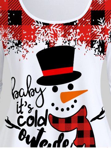 Snowman Plaid Print Graphic T-shirt and High Rise Leggings Christmas Plus Size Outfit