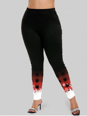Snowman Plaid Print Graphic T-shirt and High Rise Leggings Christmas Plus Size Outfit