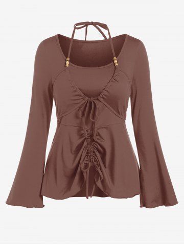 Top Talla Extra Suelta Acanalado Tiras Delgadas - DEEP COFFEE - L