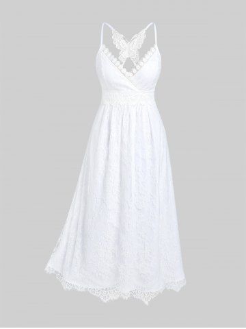 Plus Size Plunge Lace Party Semi Formal Maxi Dress - WHITE - 2X | US 18-20