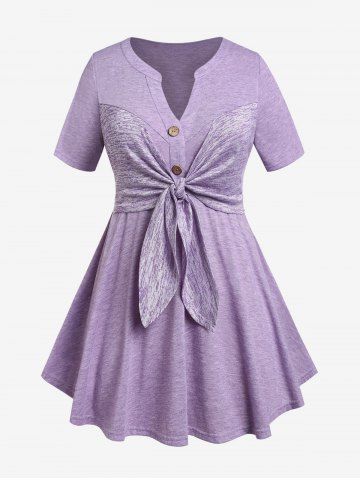 Plus Size Space Dye Knotted Skirted Tunic T-shirt - LIGHT PURPLE - 3X