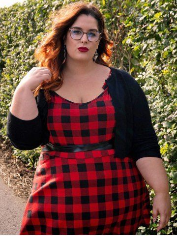 Gothic Plaid Crisscross Backless Buckles Straps A Line Sleeveless Dress - RED - 5X | US 30-32