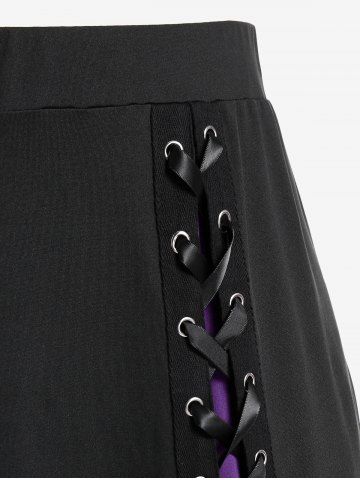 Halloween Vampire Costume Gothic Lace Up Two Tone Godet Hem Midi A Line Victorian Walking Skirt