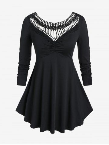 Plus Size Ruched Crochet Trim Skirted Tee