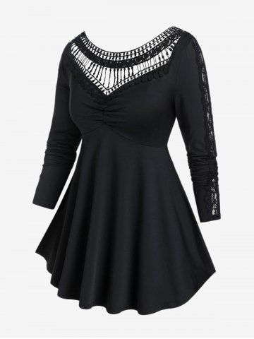 Plus Size Ruched Crochet Trim Skirted Tee