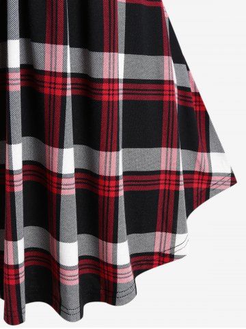 Plus Size Plaid Cable Knit Long Sleeves Colorblock Tee