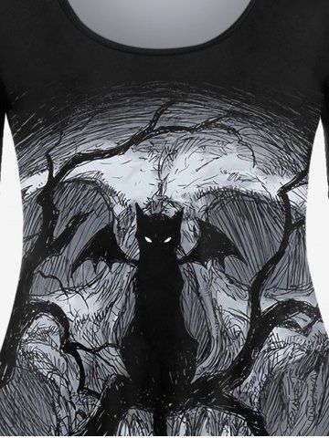 Plus Size Cat Bat Branch Print T-shirt