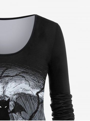 Plus Size Cat Bat Branch Print T-shirt