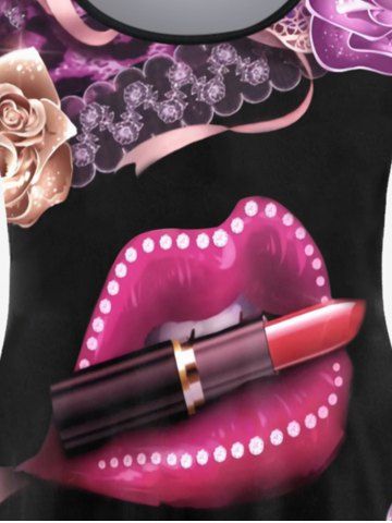 Plus Size Floral Leopard Lip Lipstick Print T-shirt