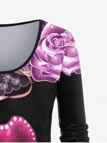 Plus Size Floral Leopard Lip Lipstick Print T-shirt