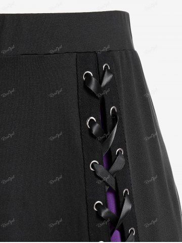 Halloween Vampire Costume Gothic Lace Up Two Tone Godet Hem Midi A Line Victorian Walking Skirt
