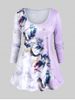 Plus Size 3D Flower Pearls Printed Long Sleeves T-shirt -  