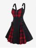 Lace Up Plaid Half Zipper Fit and Flare Gothic Dress -  