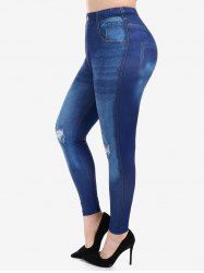 Plus Size 3D Ombre Jeans Printed Skinny Jeggings -  