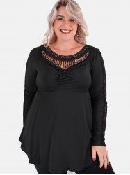 Plus Size Ruched Crochet Trim Skirted Tee -  
