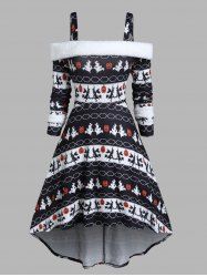 Halloween Witch Pumpkin Geometric Pattern Cold Shoulder Knit Dress -  