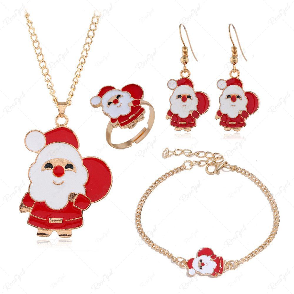 Shop 4Pcs Christmas Santa Claus Pendant Necklace Earrings Bracelet Ring Set  
