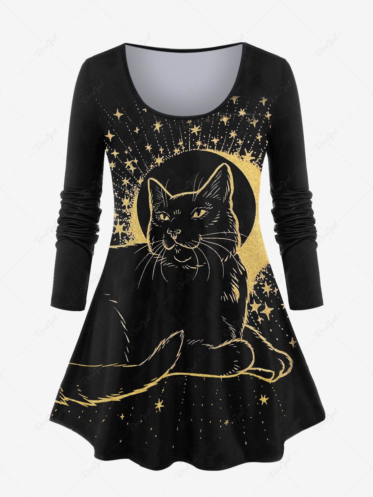 Discount Plus Size Cat Print Starry Print T-shirt  