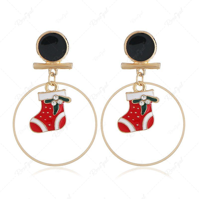 Latest Christmas Exaggerated Sock Round Drop Earrings  