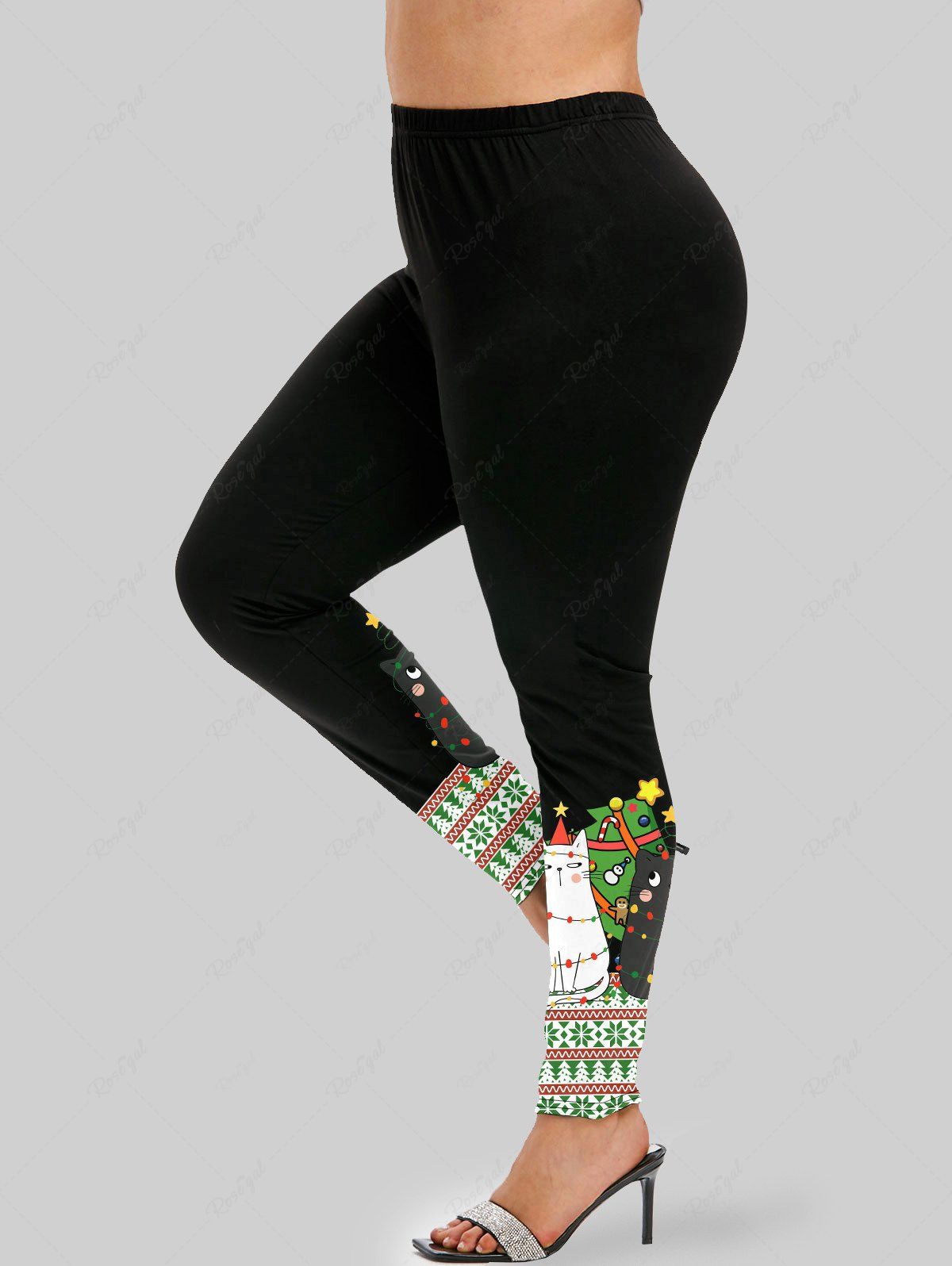 Hot Plus Size High Rise Christmas Printed Skinny Leggings  