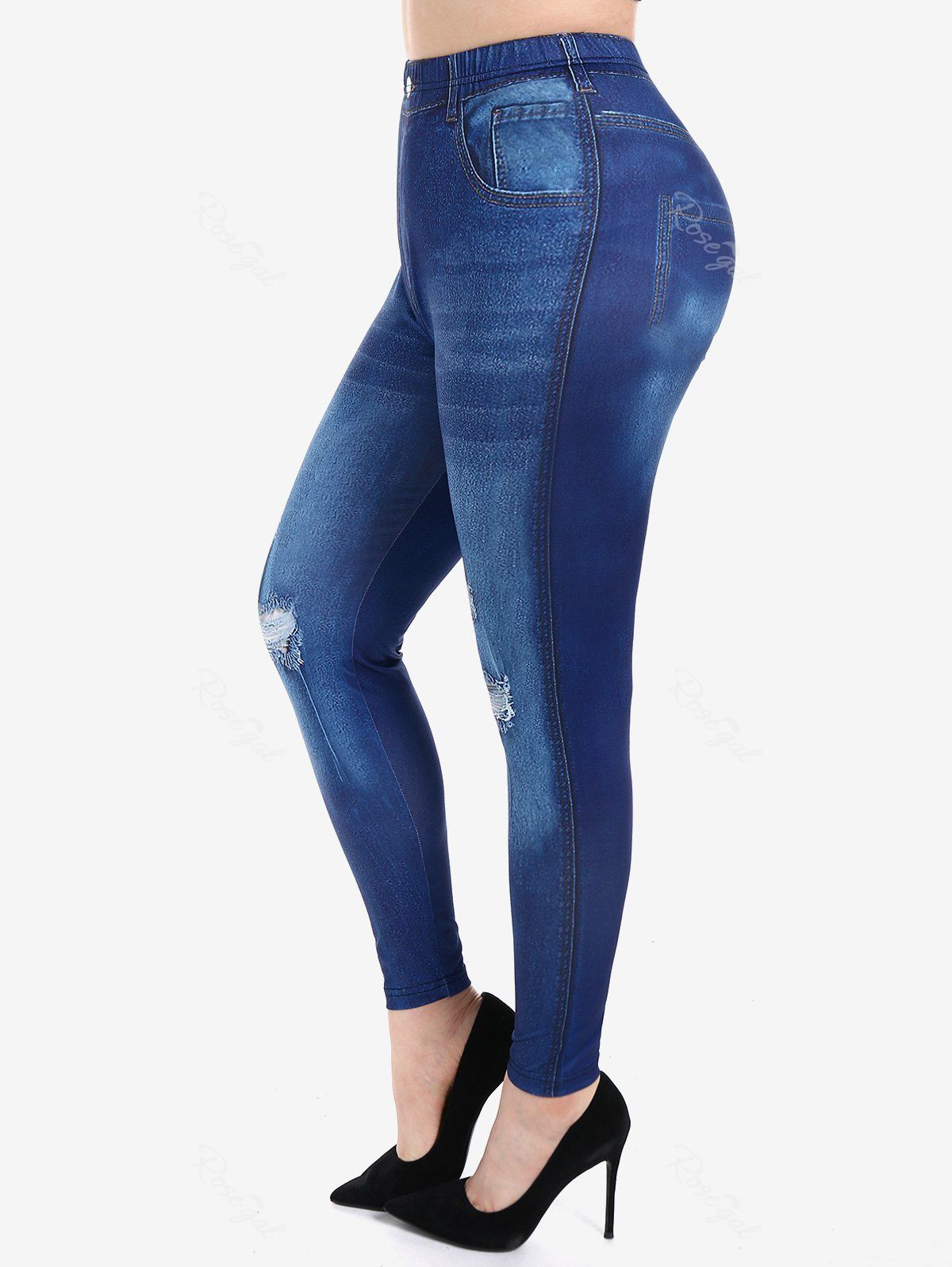 Sale Plus Size 3D Ombre Jeans Printed Skinny Jeggings  