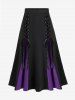Gothic Flare Sleeves Lace Up Two Tone Handkerchief Tee and Godet Midi A Line Skirt Outfit -  