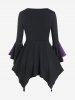 Gothic Flare Sleeves Lace Up Two Tone Handkerchief Tee and Godet Midi A Line Skirt Outfit -  