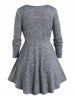 Haut Drapé à Imprimé Ethnique Rayé Coloré de Grande Taille à Manches Longues - Gris L