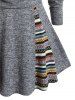Haut Drapé à Imprimé Ethnique Rayé Coloré de Grande Taille à Manches Longues - Gris L