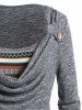 Haut Drapé à Imprimé Ethnique Rayé Coloré de Grande Taille à Manches Longues - Gris L