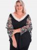 Plus Size Lace Panel Batwing Sleeves Two Tone Tee -  