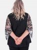 Plus Size Lace Panel Batwing Sleeves Two Tone Tee -  