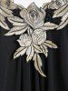 T-shirt Superposé Rose Applique à Epaule Ouverte de Grande Taille - Noir L | US 12