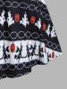 Halloween Witch Pumpkin Geometric Pattern Cold Shoulder Knit Dress -  