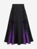 Halloween Vampire Costume Gothic Lace Up Two Tone Godet Hem Midi A Line Victorian Walking Skirt -  