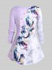 Plus Size 3D Flower Pearls Printed Long Sleeves T-shirt -  