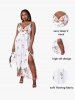 Plus Size & Curve Flower Print Slit Empire Waist Surplice Dress -  
