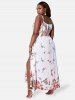 Plus Size & Curve Flower Print Slit Empire Waist Surplice Dress -  