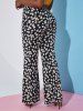 Pantalon Évasé Taille Haute à Imprimé Floral Grande-Taille - Noir 1X
