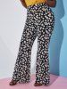 Pantalon Évasé Taille Haute à Imprimé Floral Grande-Taille - Noir 2X