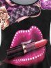 Plus Size Floral Leopard Lip Lipstick Print T-shirt -  