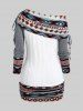 T-shirt Géométrique Plié Grande Taille Manches Raglan à Col Oblique - Blanc 3x | US 22-24