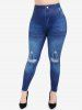 Plus Size 3D Ombre Jeans Printed Skinny Jeggings -  